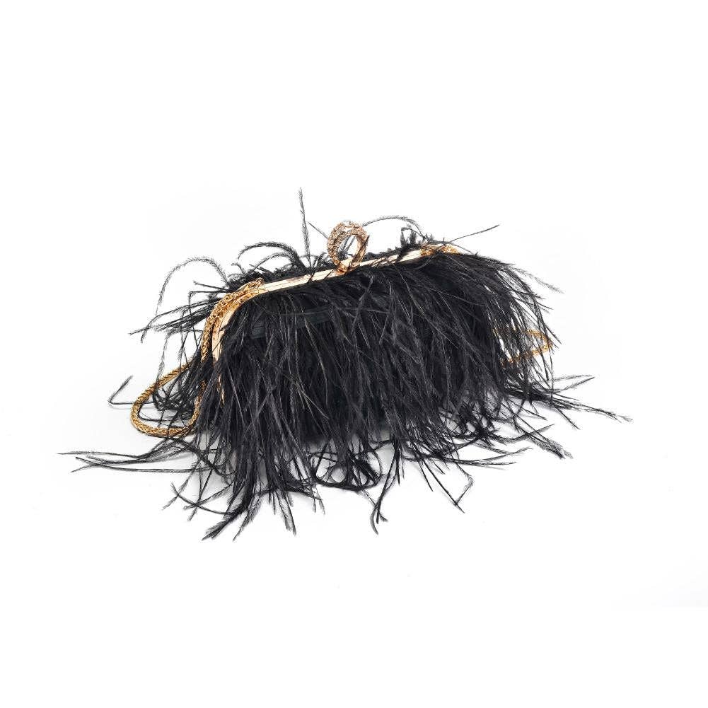Harlow Feather Evening Bag Black - Born To Glam Born To Glam