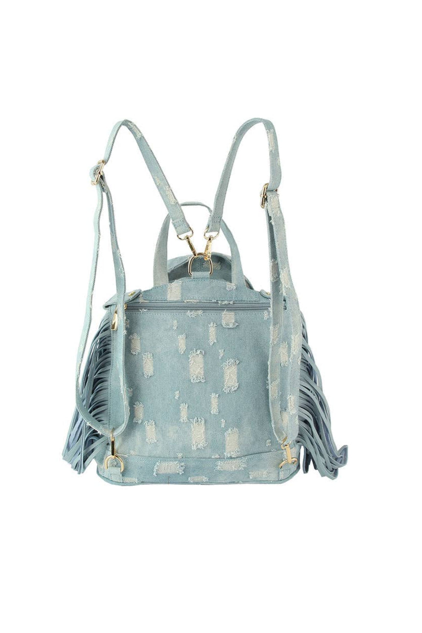 Denim fringe Motorcycle Jacket Backpack - Born To Glam Born To Glam