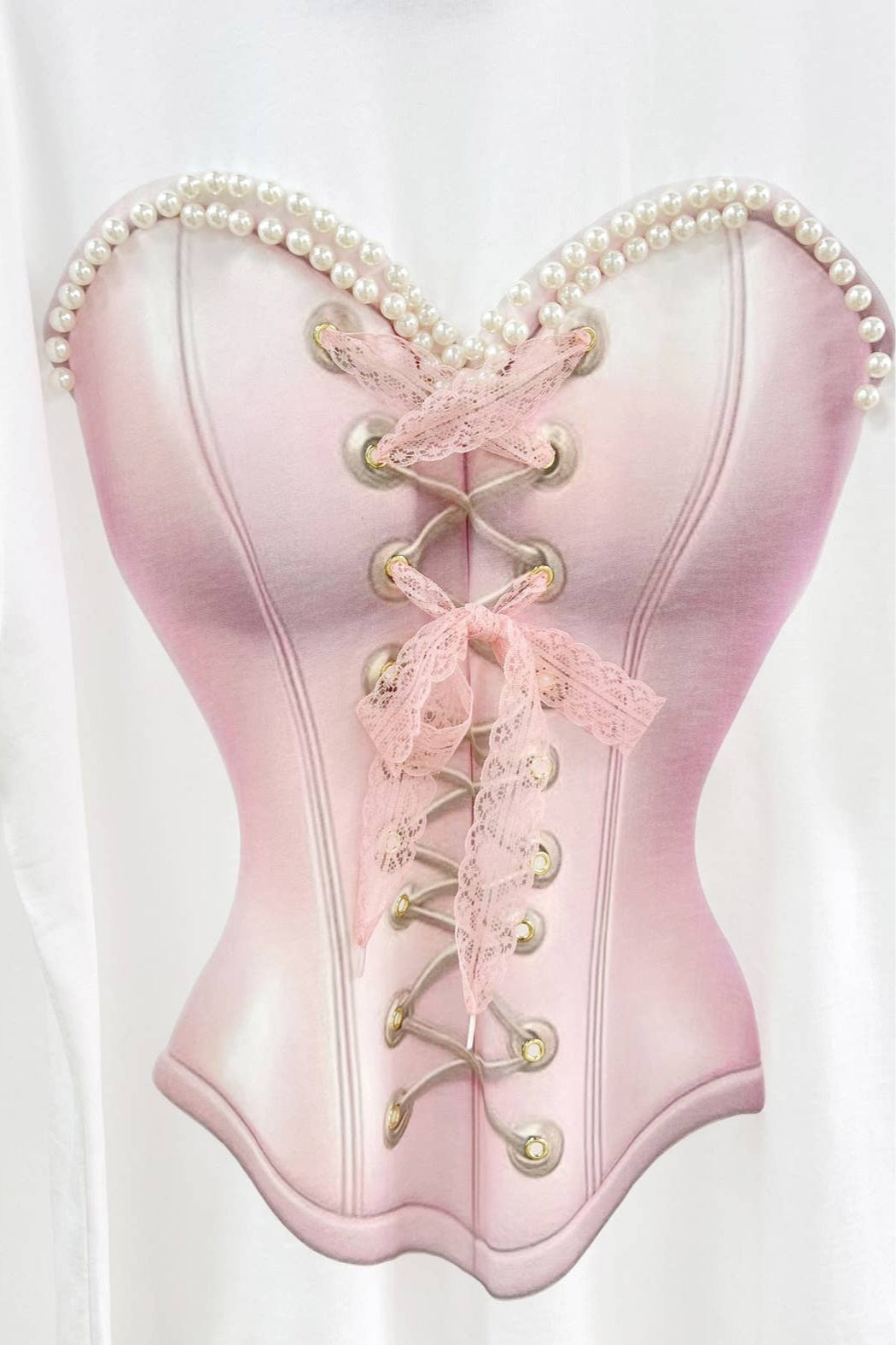 Corset Graphic Tee with Pearl and Lace Detail - Born To Glam Born To Glam
