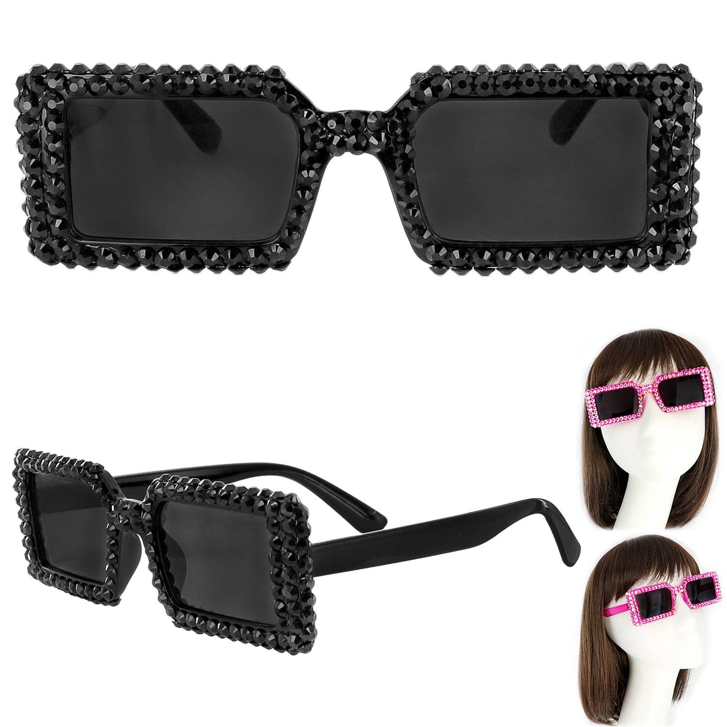 Sparking Rhinestone Vintage Rectangle Sunglasses - Born To Glam Born To Glam