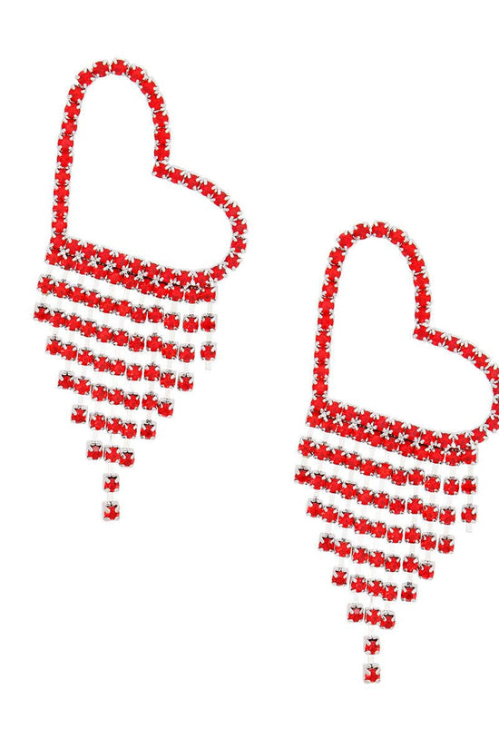 Fringe Red Large Pave Heart Earrings for Women - Born To Glam Born To Glam