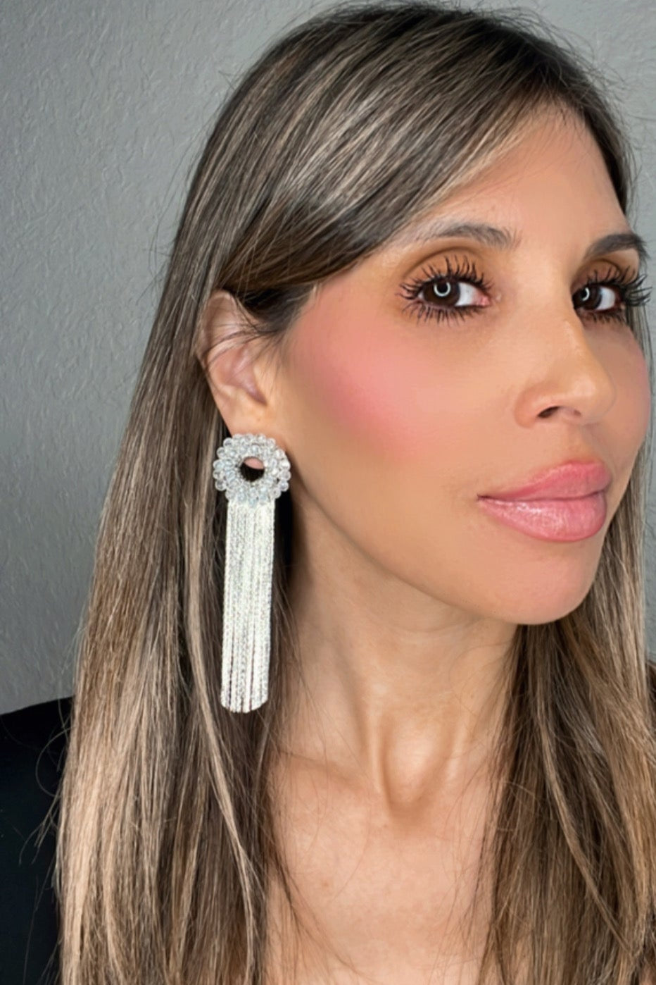 Silver Fringe & Clear Crystal Statement Earring - Born To Glam Born To Glam