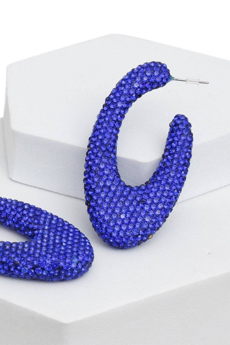 Blue Crystal Open Hoop Earrings - Born To Glam Born To Glam
