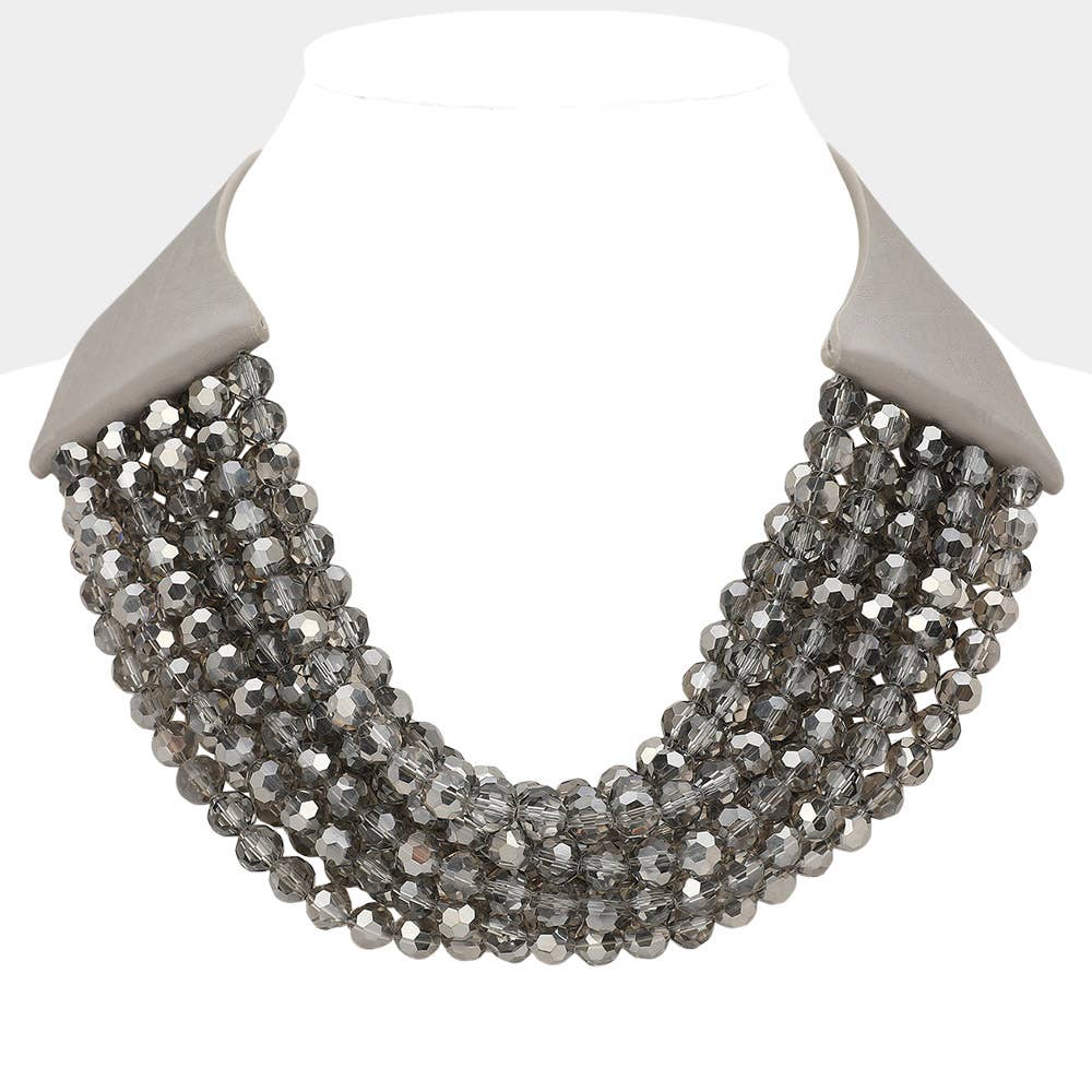Chunky Acrylic Beaded Multi Layered Faux Leather Necklace - Born To Glam Born To Glam