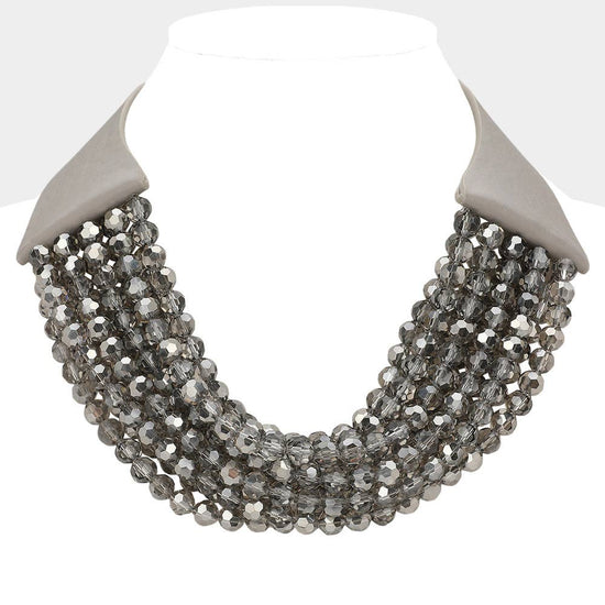 Chunky Acrylic Beaded Multi Layered Faux Leather Necklace - Born To Glam Born To Glam
