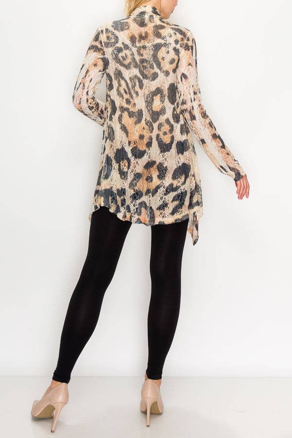 Long Sleeve Leopard Lace Cardigan - Born To Glam Born To Glam