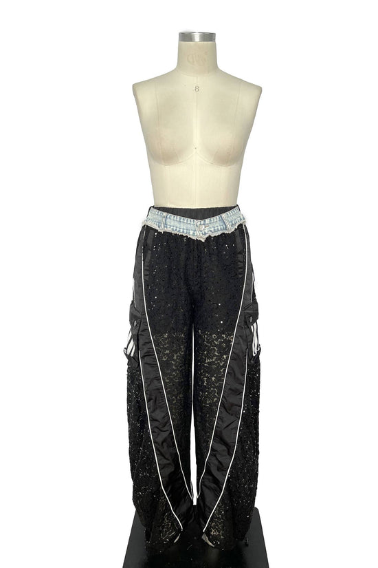 Denim Waist Sporty Lace Cargo Pants - Born To Glam Born To Glam