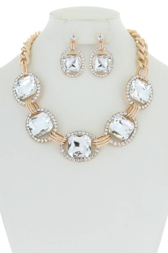 Chunky Oval Rhinestone Gem Link Necklace Set - Born To Glam Born To Glam