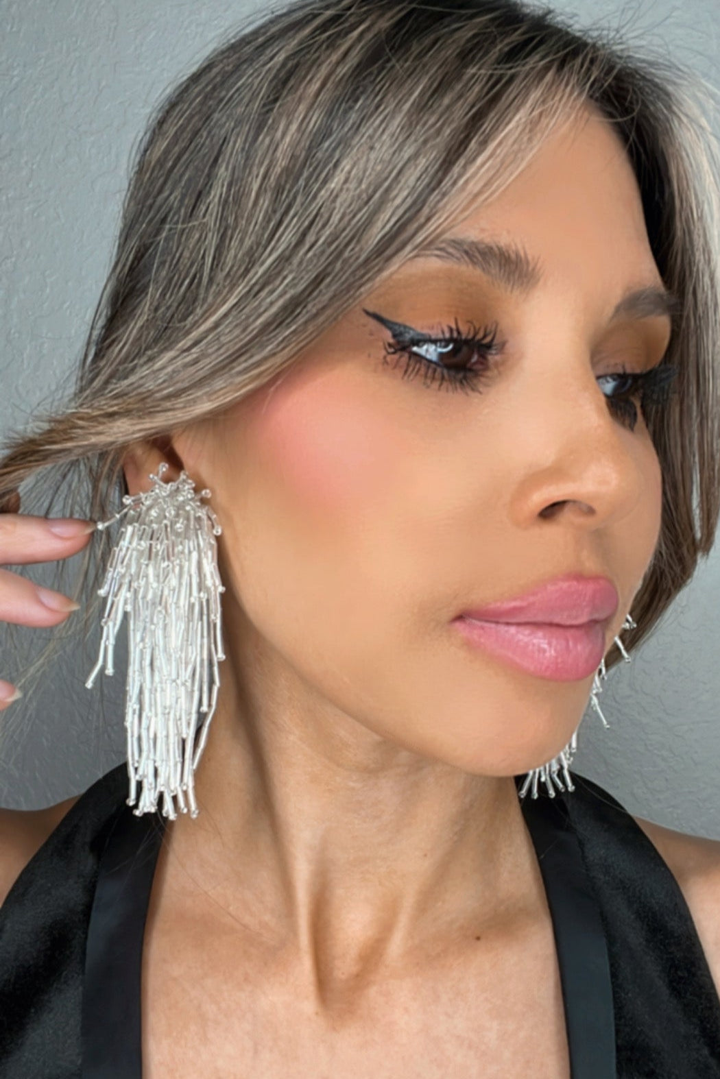 Silver Waterfall Crystal Statement Clip On Earring - Born To Glam Born To Glam