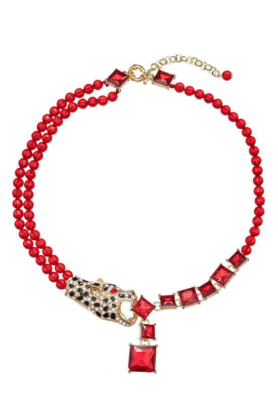 Larissa Red Leopard Beaded Necklace Born To Glam