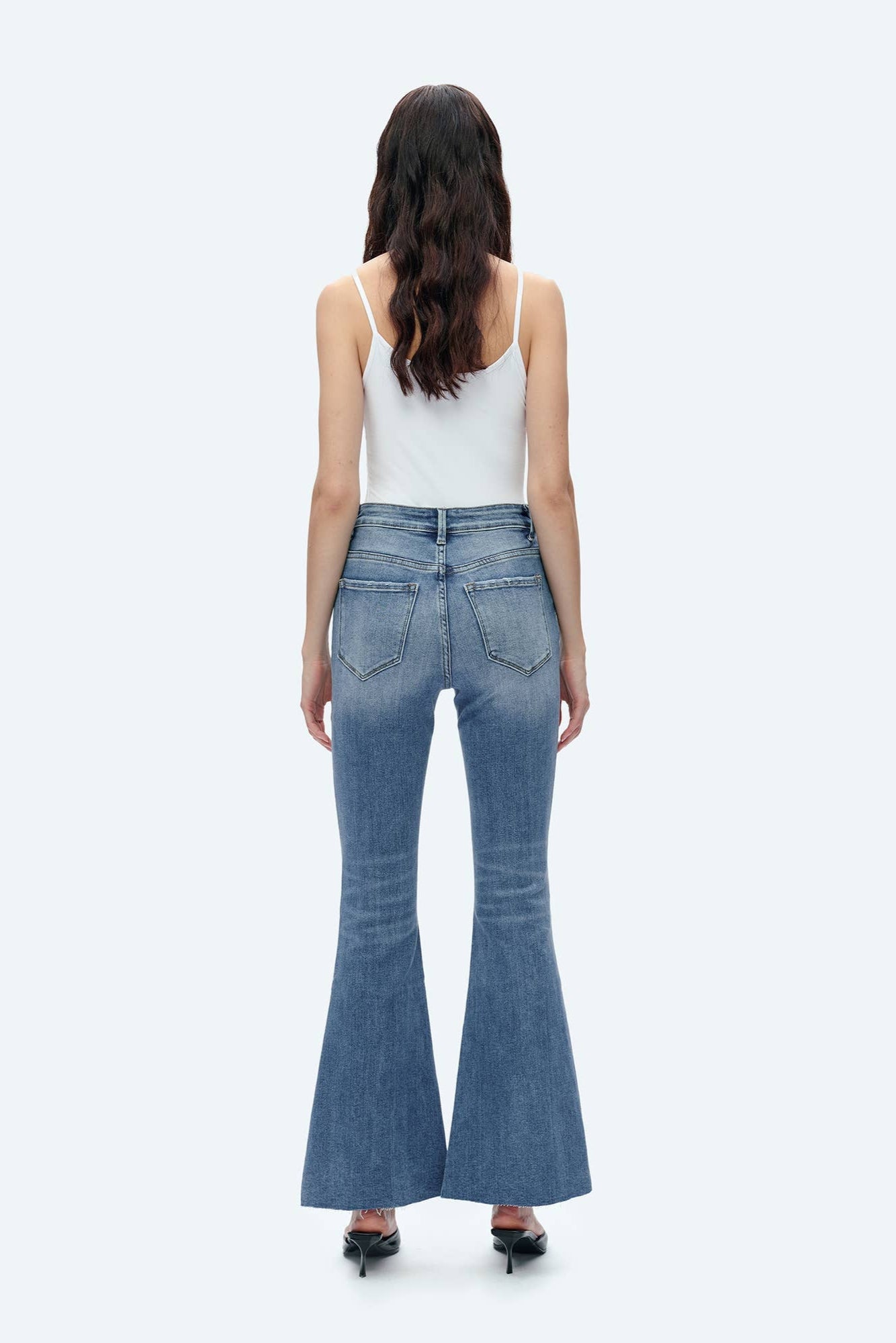High Rise Flare Jeans with Raw Hem - Born To Glam Born To Glam