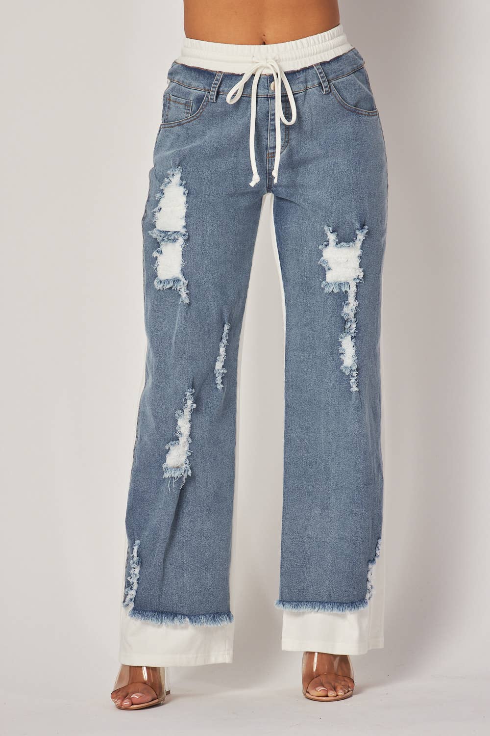 Ivory Denim Jeans Sweatpants - Born To Glam Born To Glam