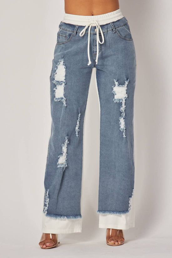 Ivory Denim Jeans Sweatpants - Born To Glam Born To Glam