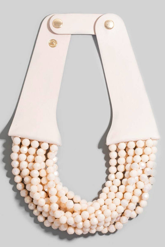 Faux Leather And Faceted Beads Statement Necklace - Born To Glam Born To Glam