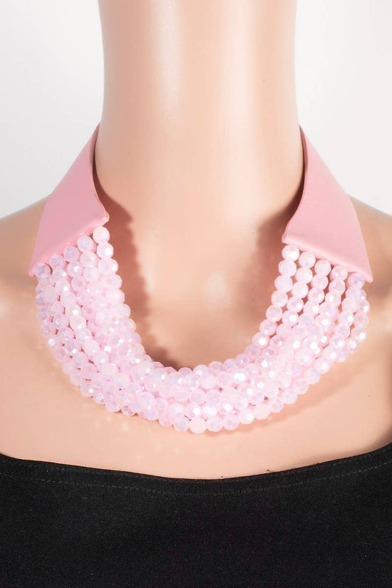 Faux Leather And Faceted Beads Statement Necklace - Born To Glam Born To Glam