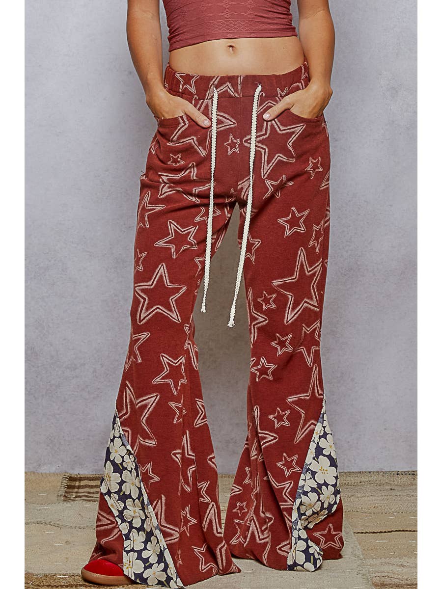 Burgundy Vintage Washing Star Pattern Edge Cut Flared Knit Pants

 by Born To Glam Born To Glam