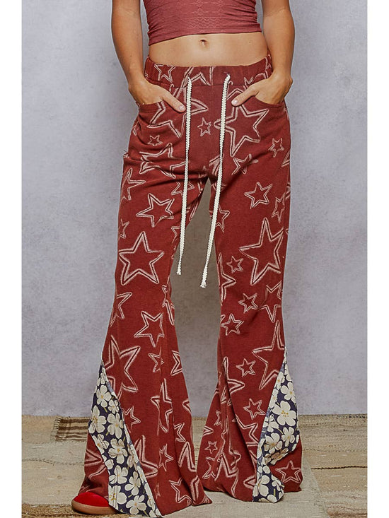 Burgundy Vintage Washing Star Pattern Edge Cut Flared Knit Pants

 by Born To Glam Born To Glam