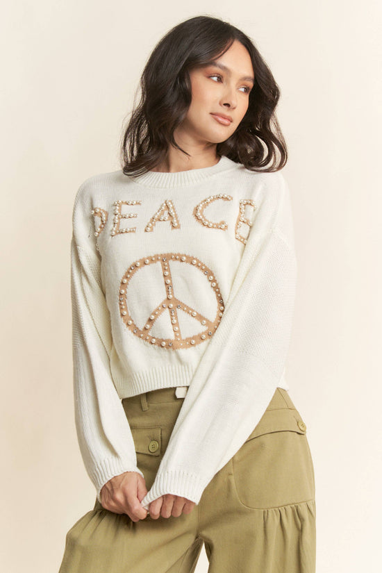 LIGHT-WEIGHT KNIT PEARL STUDS STONE SWEATER TOP - Born To Glam Born To Glam