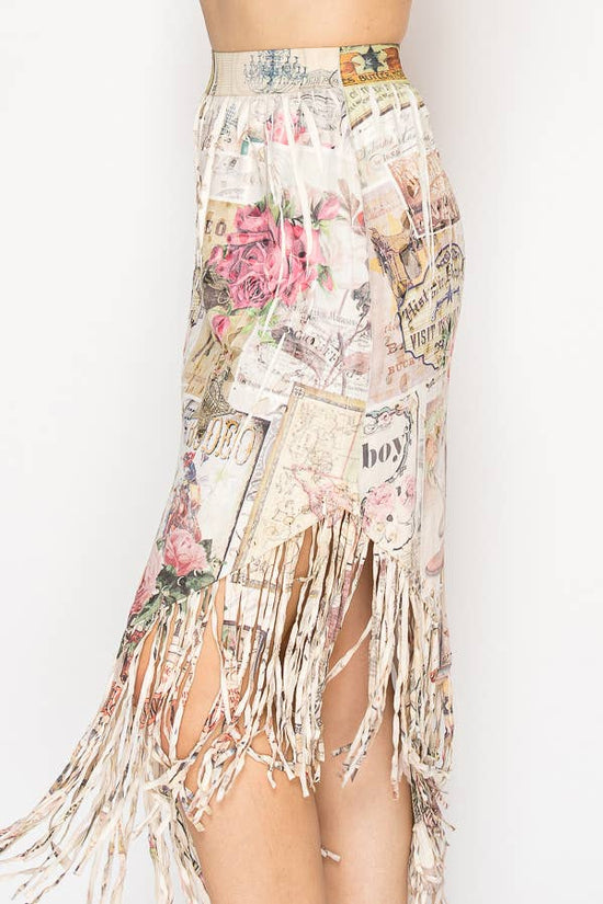 Boho Chic Laser-Cut Fringe Skirt With Handkerchief Hem - 4763BG ROSE WEST - Born To Glam Born To Glam