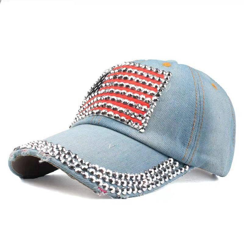American Flag Rhinestone Denim Hat Born To Glam