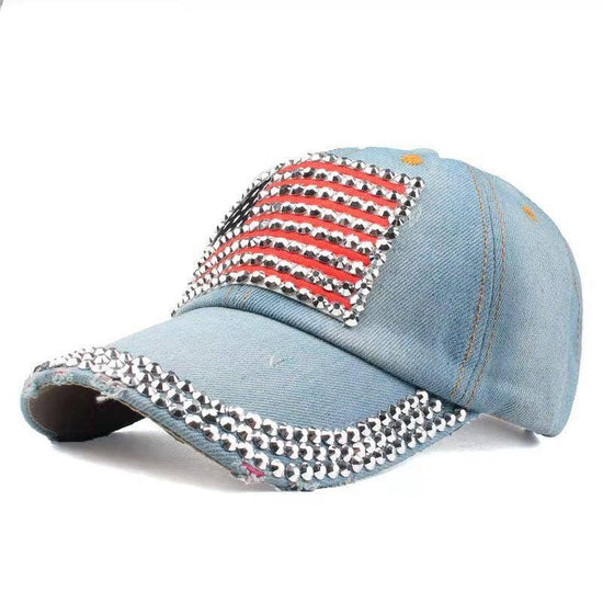 American Flag Rhinestone Denim Hat Born To Glam