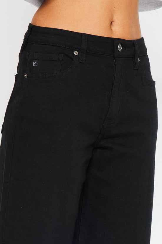 High Rise Black Crop Wide Leg Stretch Jeans Born To Glam