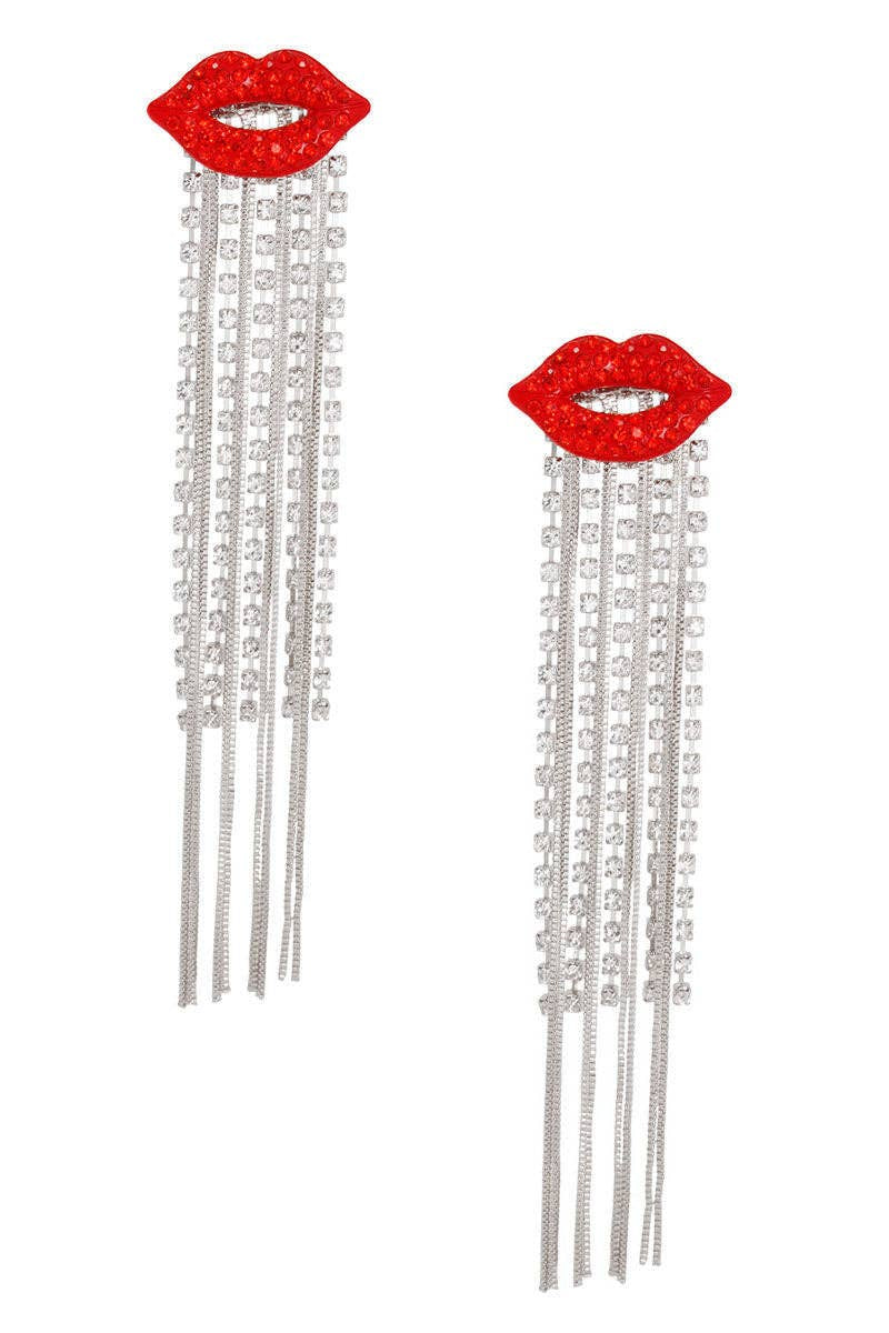 Lips Shoulder Duster Silver Earrings - Born To Glam Born To Glam