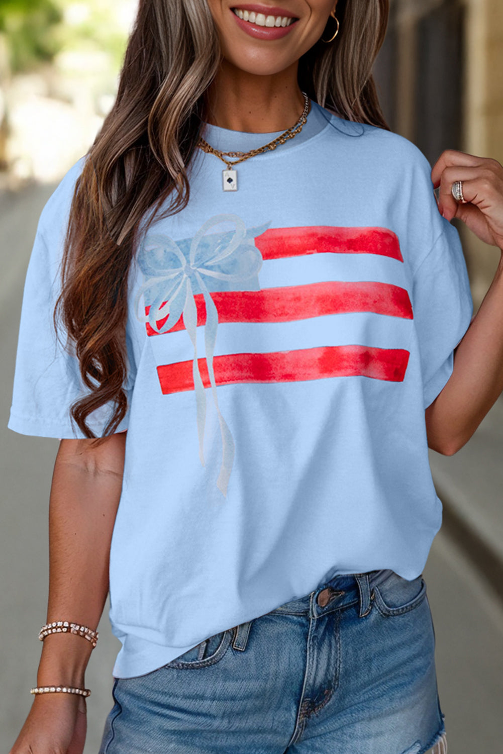 White Flag Bow Graphic Crewneck Tee - Born To Glam Born To Glam