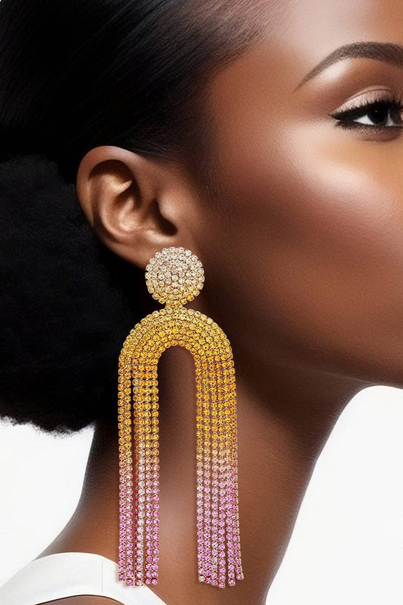 Fringe Sunset Pave Long Arched Earrings - Born To Glam Born To Glam