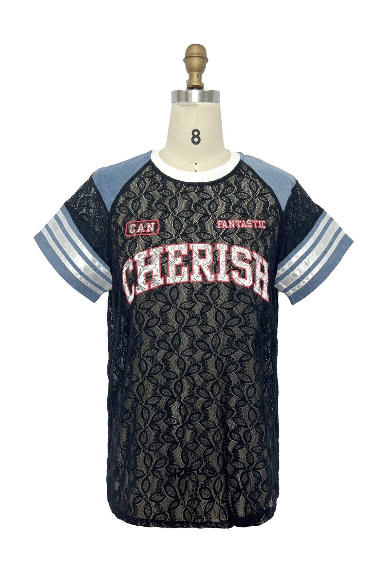 Lace Patchwork Graphic Tee with Denim - Born To Glam Born To Glam