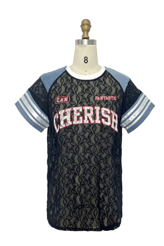 Lace Patchwork Graphic Tee with Denim - Born To Glam Born To Glam
