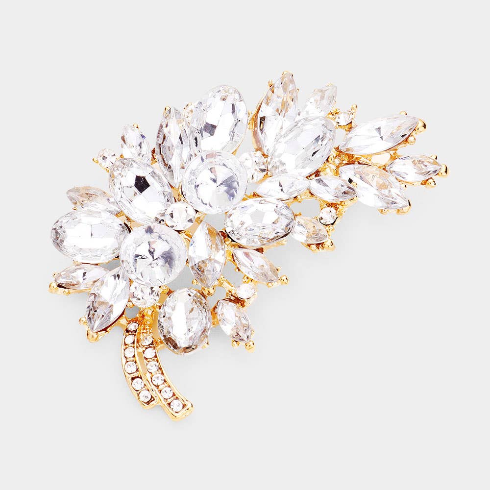 Glass Crystal Leaf Pin Brooch - Born To Glam Born To Glam