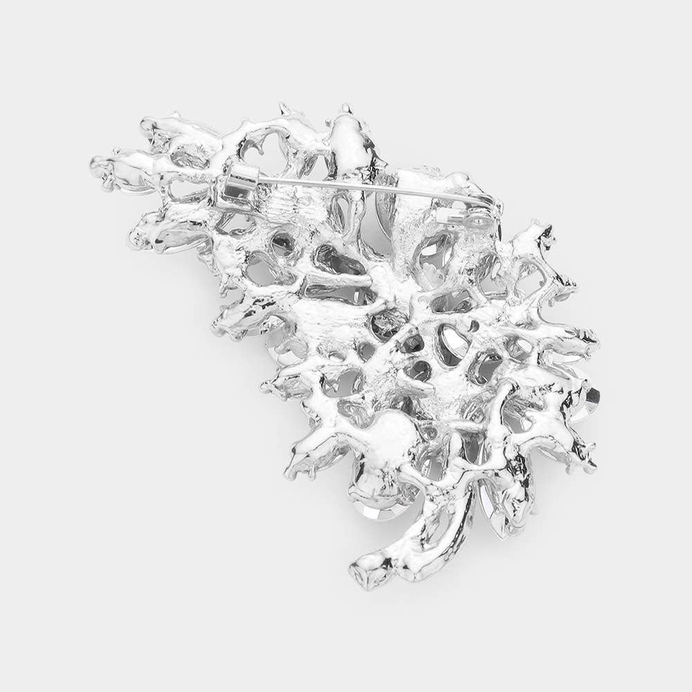 Glass Crystal Leaf Pin Brooch - Born To Glam Born To Glam