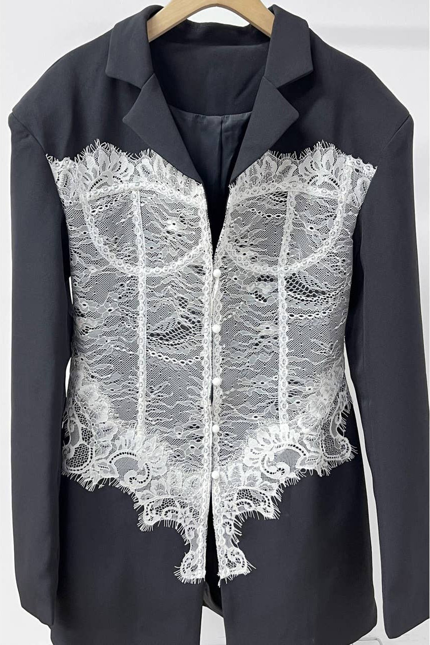 Lace Corset Detail Blazer - Born To Glam Born To Glam