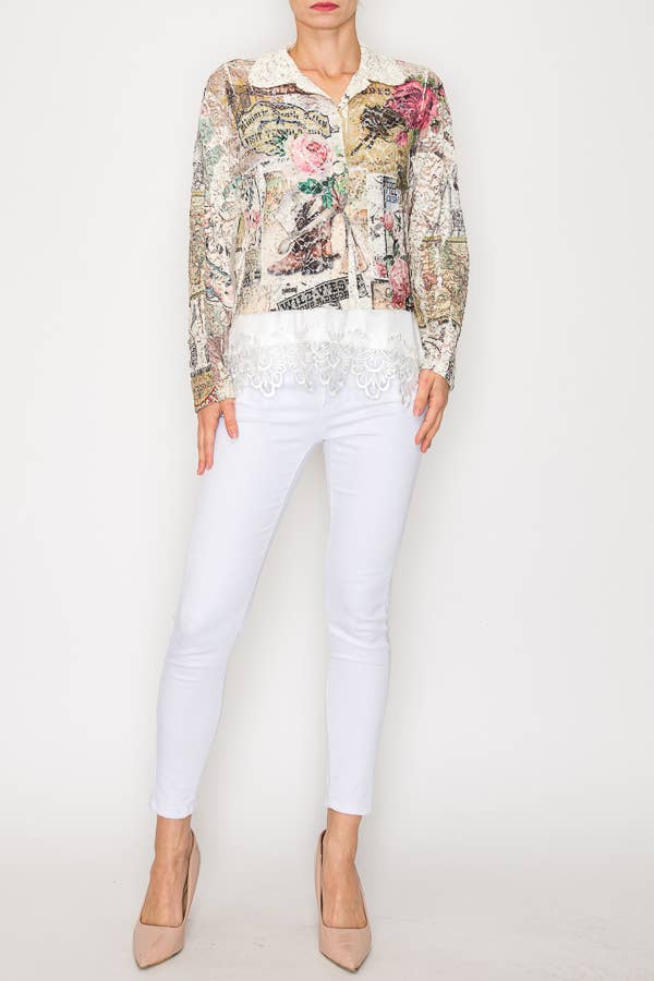 Lace Floral Sequin Crop Jacket - Born To Glam Born To Glam