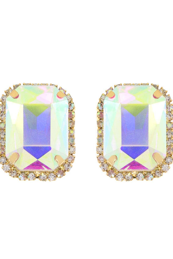Rhinestone Octagon Cut Crystal Stud Earrings - Born To Glam Born To Glam