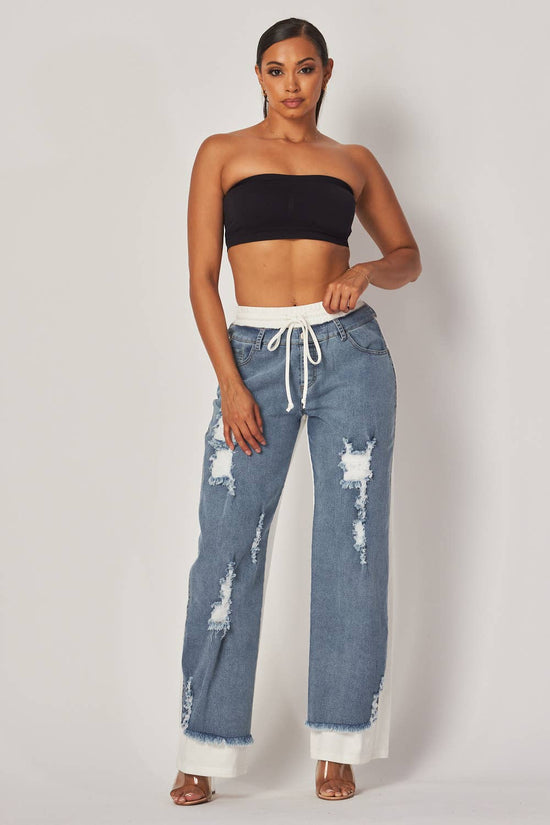 Ivory Denim Jeans Sweatpants - Born To Glam Born To Glam