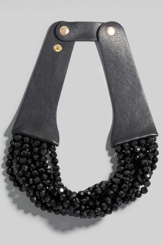 Faux Leather And Faceted Beads Statement Necklace - Born To Glam Born To Glam