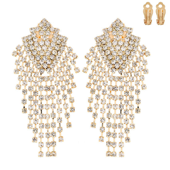 Rhinestone Cascade Clip On Drop Earrings - Born To Glam Born To Glam
