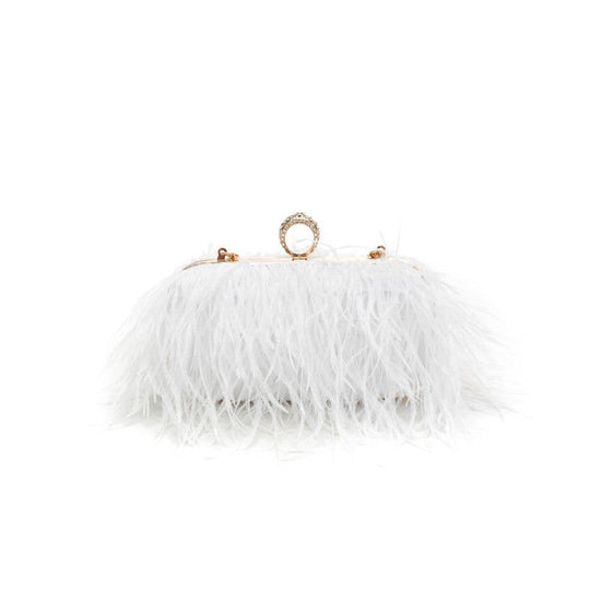 Harlow Feather Evening Bag White - Born To Glam Born To Glam