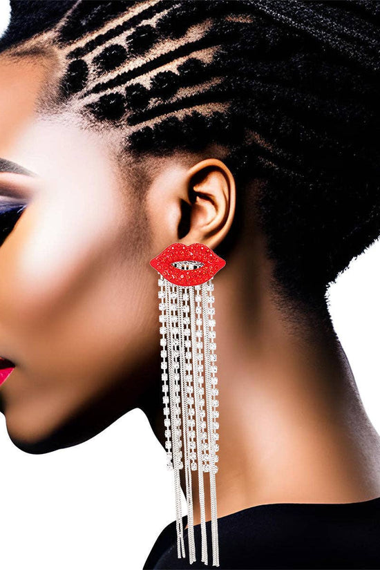 Lips Shoulder Duster Silver Earrings - Born To Glam Born To Glam