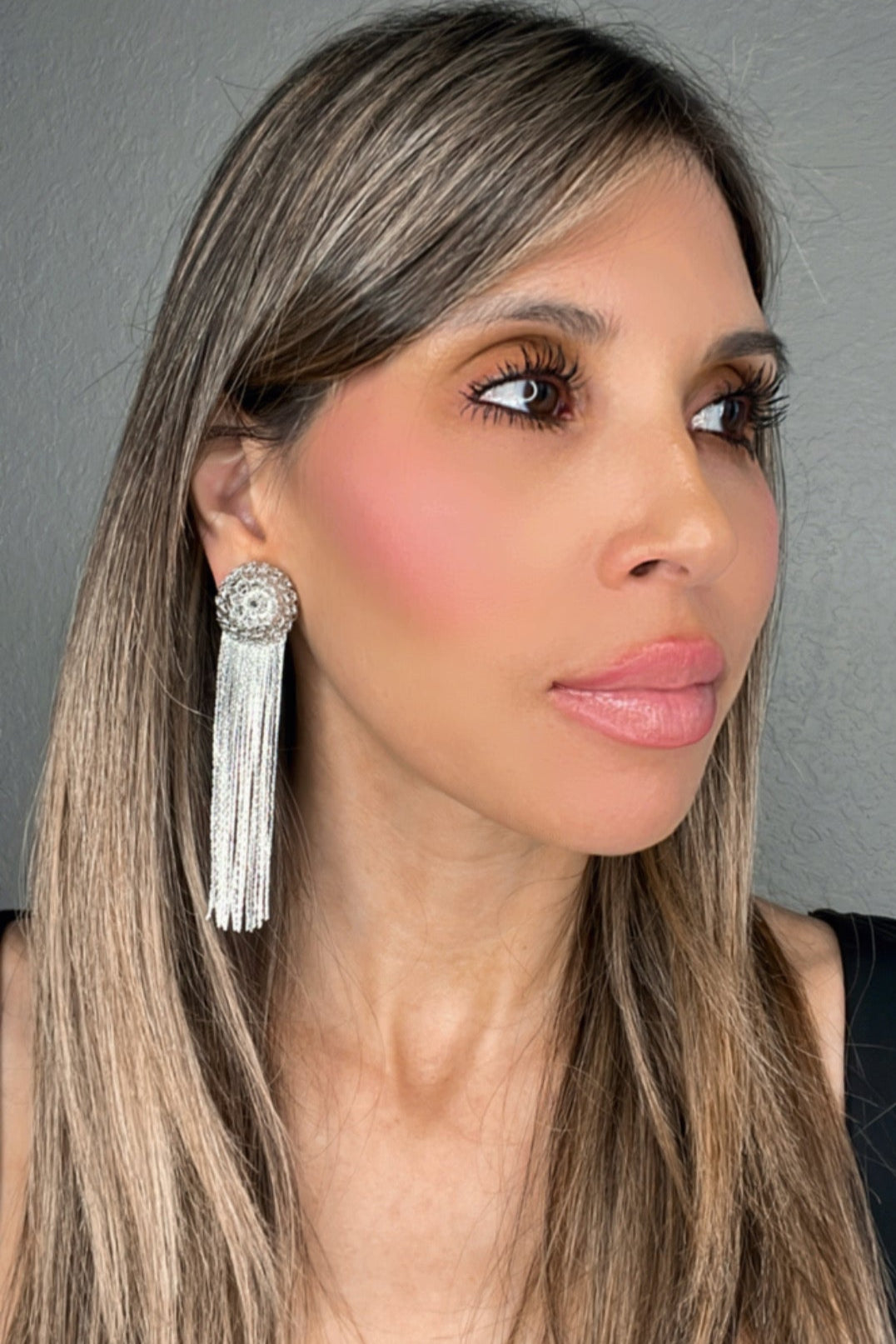 Silver Sphere Long Fringe Earring - Born To Glam Born To Glam