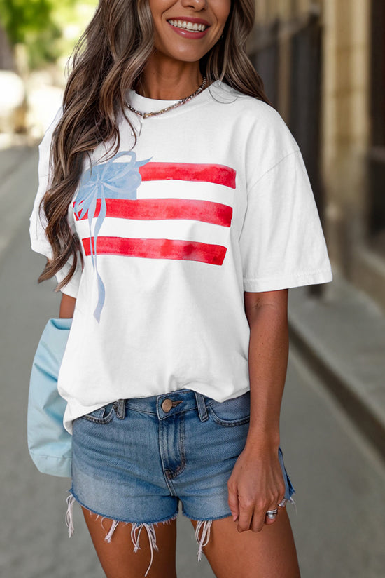 White Flag Bow Graphic Crewneck Tee - Born To Glam Born To Glam