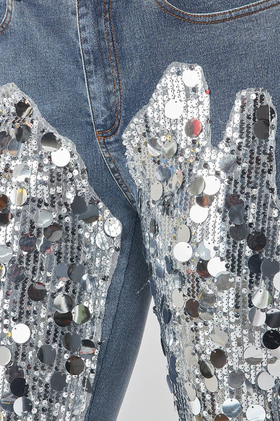 Sequin Embellished Statement Jeans - Born To Glam Born To Glam