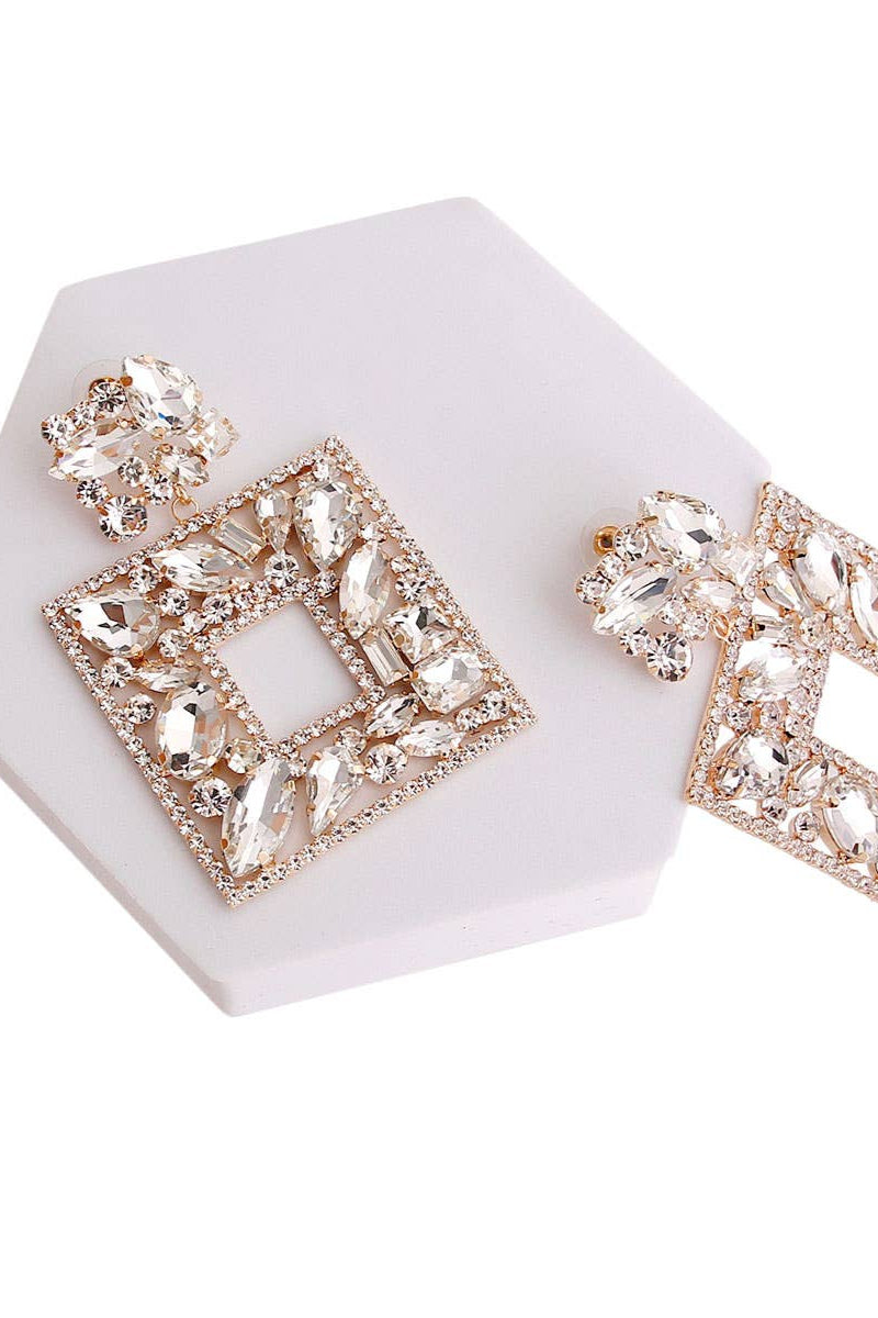 Gold Crystal Square Statement Earrings - Born To Glam Born To Glam