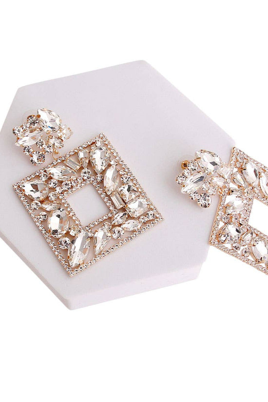 Gold Crystal Square Statement Earrings - Born To Glam Born To Glam