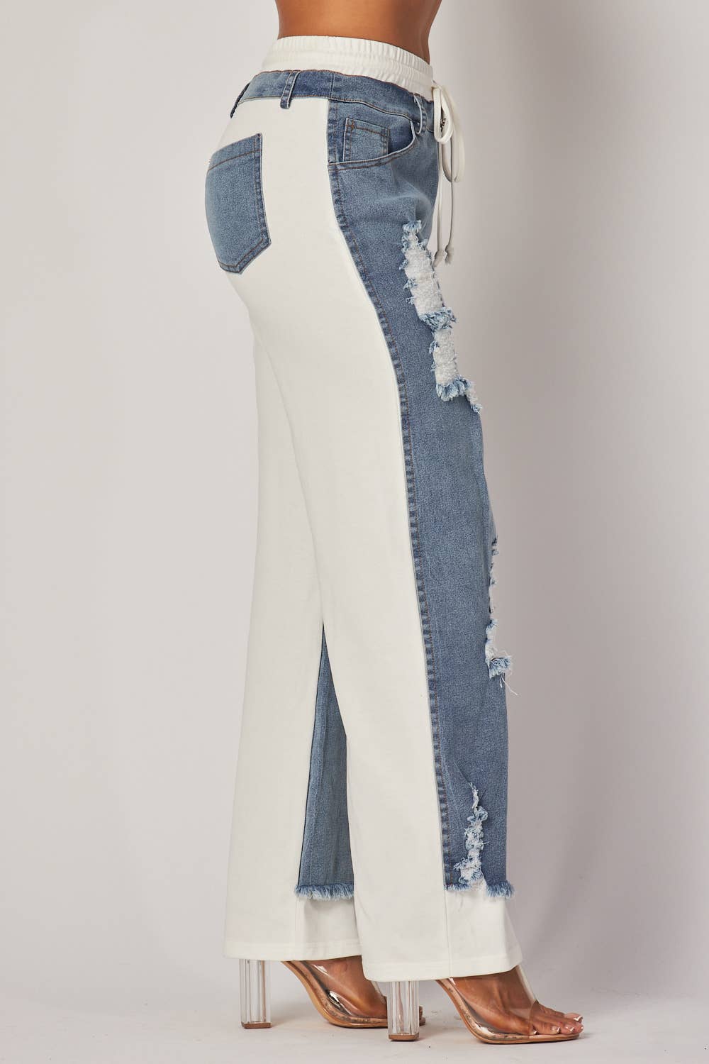 Ivory Denim Jeans Sweatpants - Born To Glam Born To Glam