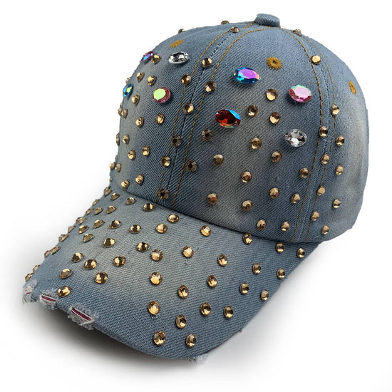 Desire Rhinestone Denim Baseball Hat Born To Glam