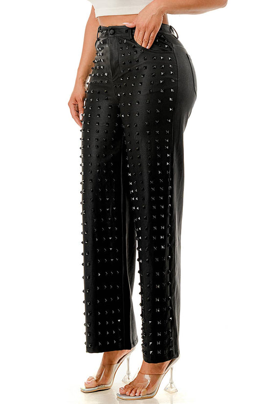 Studded Black Wide-Leg Pants - Born To Glam Born To Glam