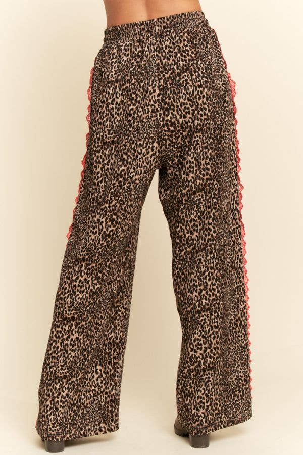 Red Ribbon Detail Leopard Print Pants Born To Glam